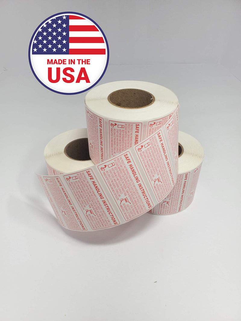Aquos food safe handling instructions label roll with 1000 industrial labels, 2.25 x 1.125 inches, made in the USA.