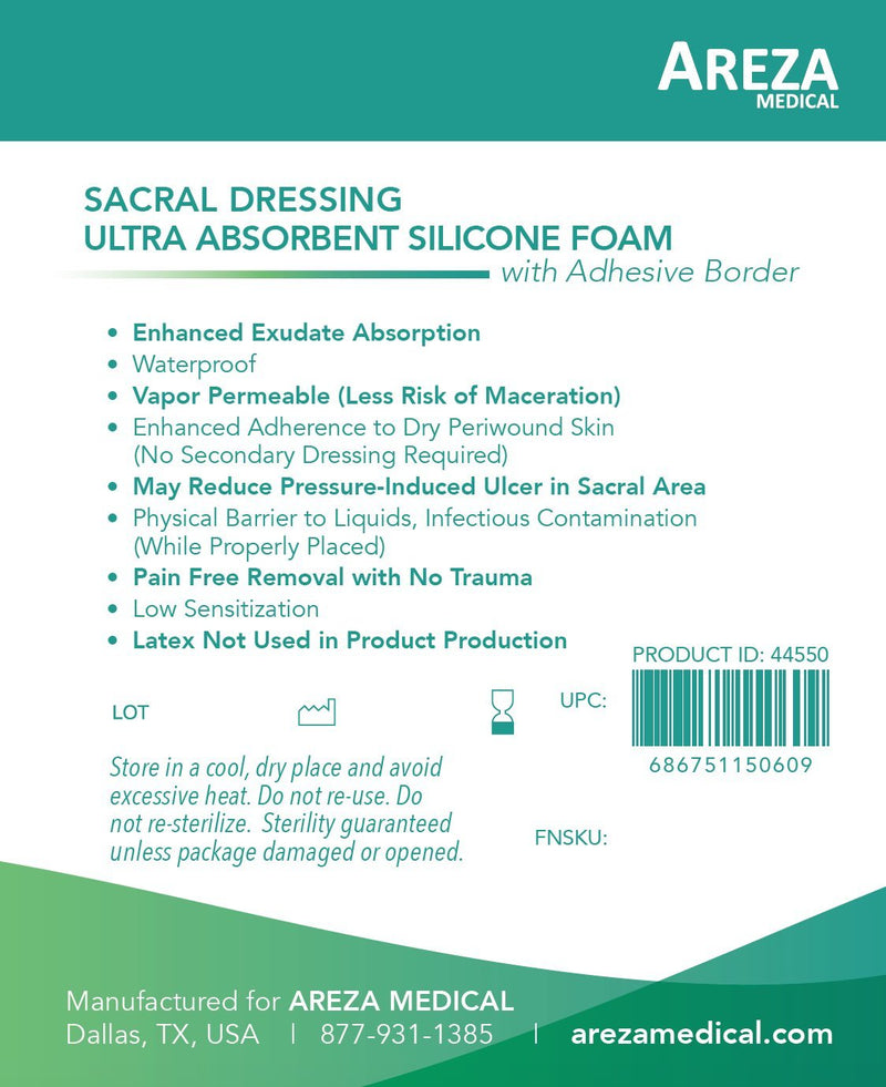 [Australia - AusPower] - Sacral Silicone Ultra-Absorbent Foam Dressing 7" X 6.8" Box of 5; Wound Dressing By Areza Medical 
