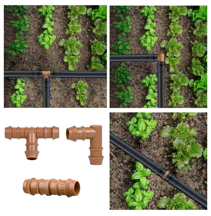 Arfun 18-piece drip irrigation fitting set with couplings, tees, elbows for 17mm, 1/2 inch drip tubing, garden irrigation system