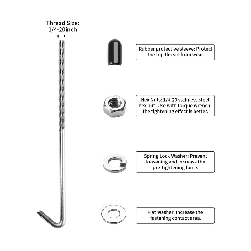 [Australia - AusPower] - ARONOVA 18-8 Stainless Steel J Hook Battery Hold down bolts,8-Inch 8 inch 