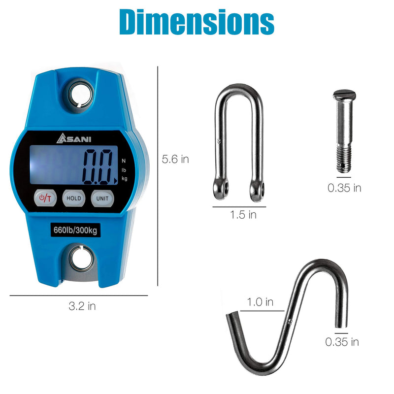 [Australia - AusPower] - Hanging Weight Scale | 660lb Digital Electronic Weighing Scale with Accurate Sensors | for Hunting, Outdoor, Bass Fishing, Big Game, Farm, Large Luggage, Hoyer Patient Lift (Blue, Polycarbonate) 