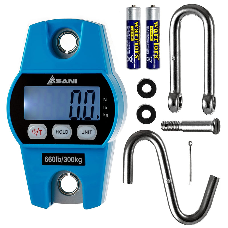 [Australia - AusPower] - Hanging Weight Scale | 660lb Digital Electronic Weighing Scale with Accurate Sensors | for Hunting, Outdoor, Bass Fishing, Big Game, Farm, Large Luggage, Hoyer Patient Lift (Blue, Polycarbonate) 