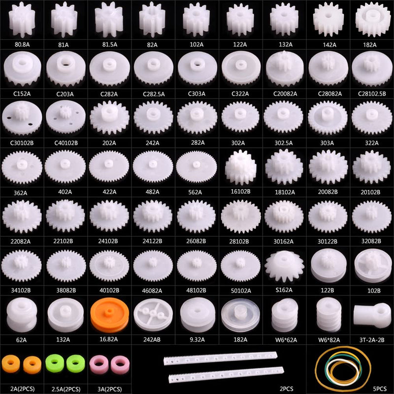 [Australia - AusPower] - AUKUYEE Plastic Gear Set, 75Pcs Single Double Reduction Gear Worm Gear for DIY Car Robot QY12 