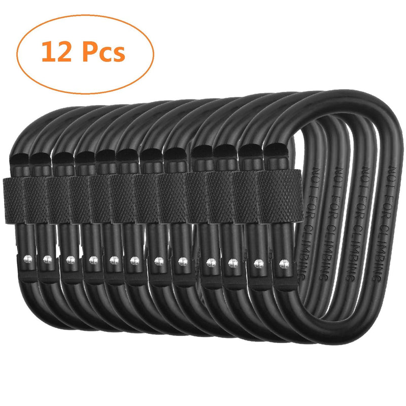 [Australia - AusPower] - Locking Carabiner Clip, Vonpri Caribeaner Clips Black D Ring Spring Snap Key Chain Hook 3" Screw Gate Hook Travel Aluminum Carabiners 12Pack 
