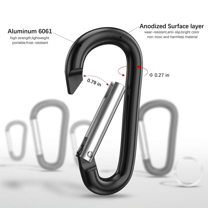 [Australia - AusPower] - sprookber 3" Aluminum Carabiner D Ring, Caribeener Clips, Spring Snap Hook for Keychain Clip, Set of 10 Black 