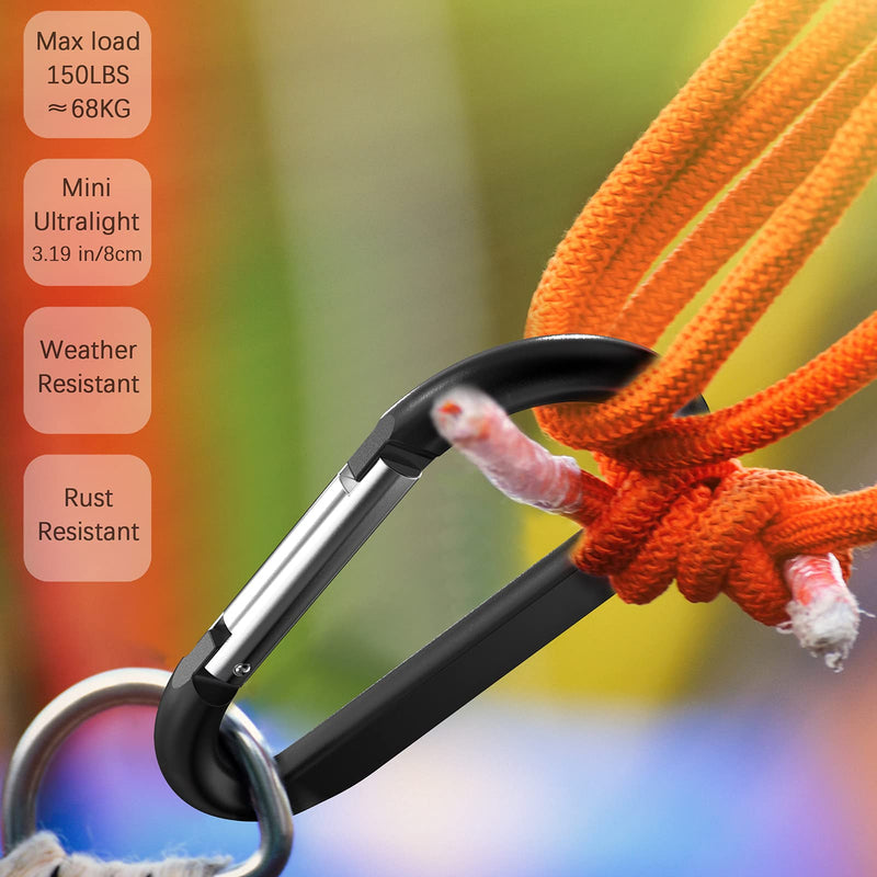[Australia - AusPower] - sprookber 3" Carabiner Clip Keychain, D Ring Caribeaner Clip, Key Clip Caribeener, Spring Snap Hook for Bag/Buckle, Set of 10 Black 