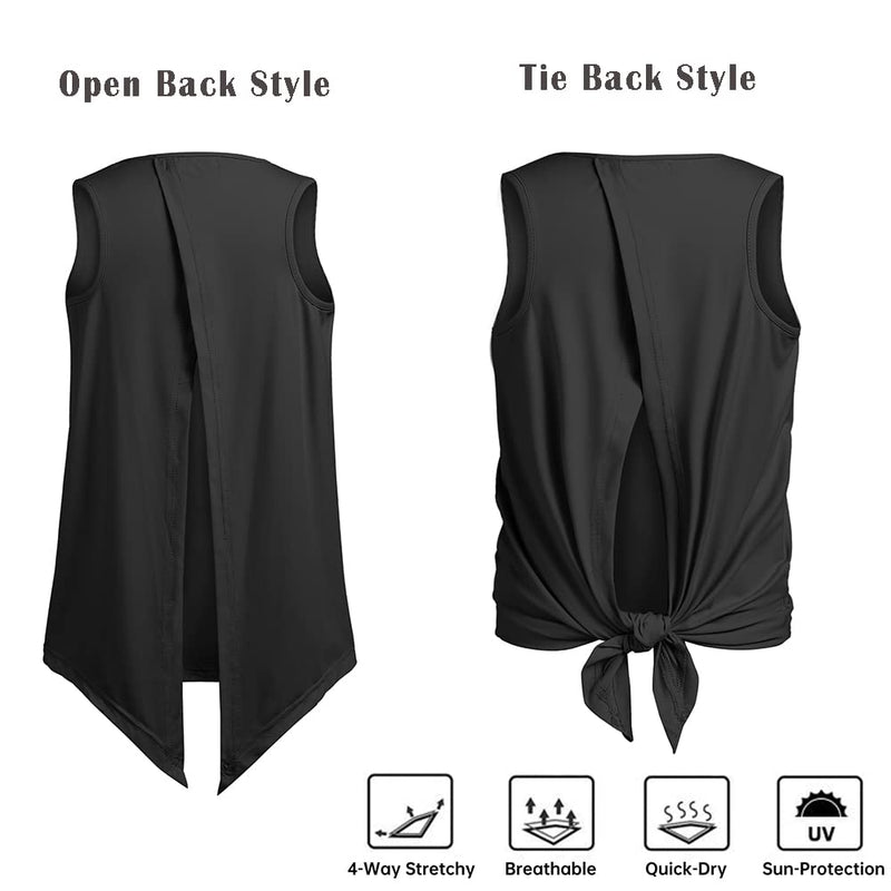 [Australia - AusPower] - Zaclotre Kid Girls Athletic Tank Tops Open Tie Back Sleeveless Workout Running Tennis Sports Shirts 5-14Years Black 5-6 Years 