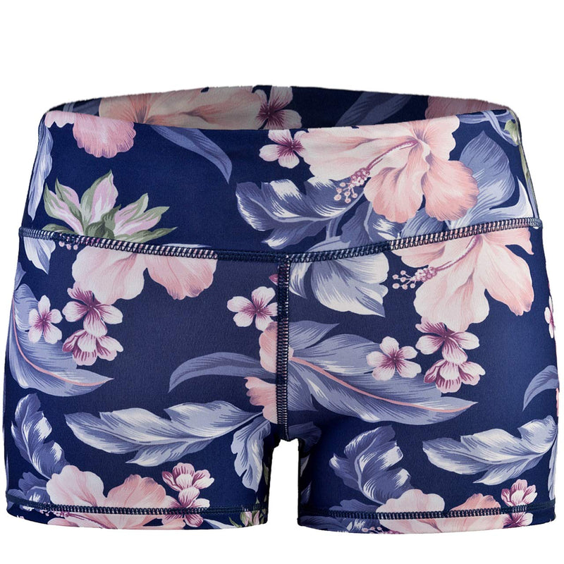 [Australia - AusPower] - Epic MMA Gear Yoga Stretch Booty Shorts Large Hibiscus Navy 