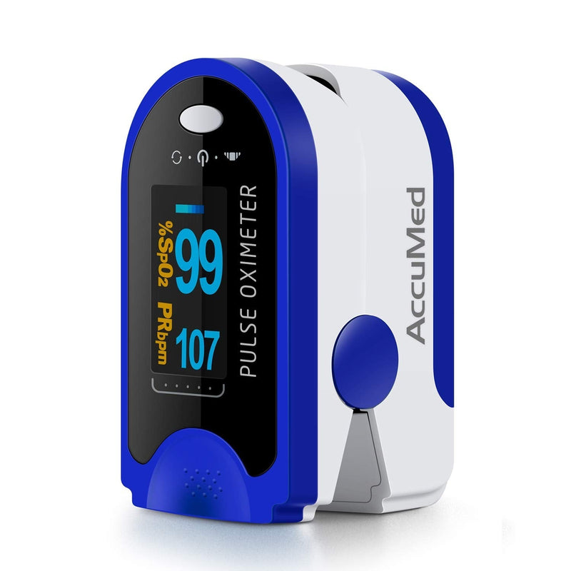 [Australia - AusPower] - AccuMed Fingertip Pulse Oximeter, Sp02 Finger Blood Pulse Oxygen Monitor, w/Carrying case, Lanyard Silicon Case & Battery CMS-50D (Blue) 