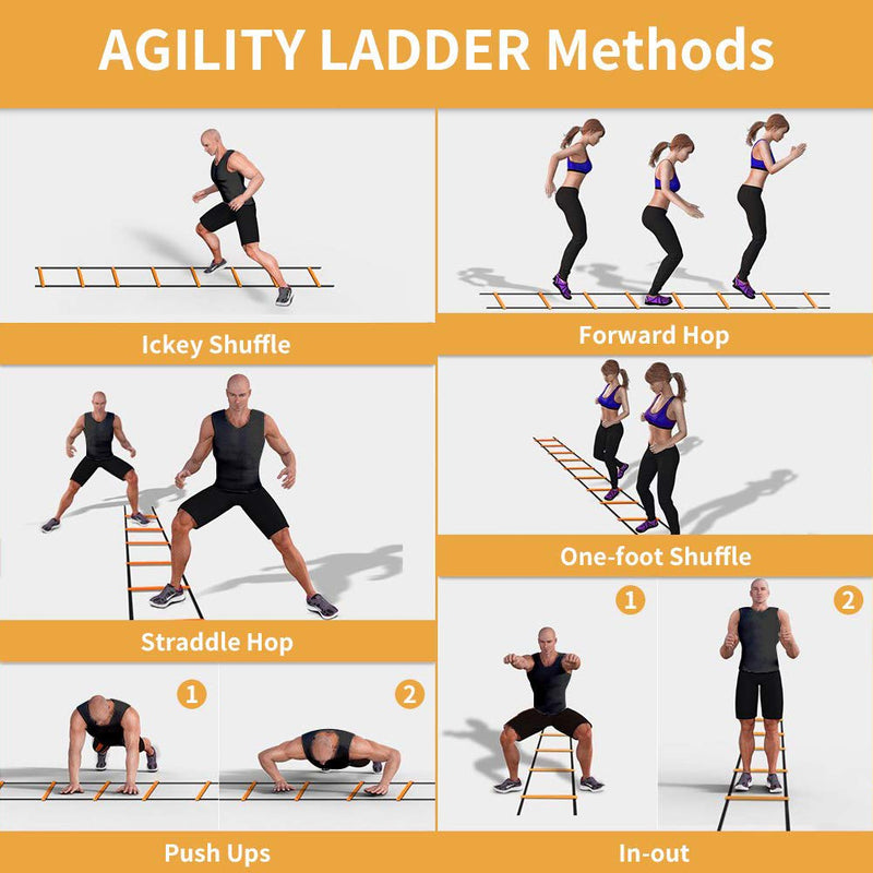 [Australia - AusPower] - Agility Ladder Speed Training Equipment/Speed Ladders for Football, Soccer & Other Sports - 20 Feet Length 12 Adjustable Rungs 