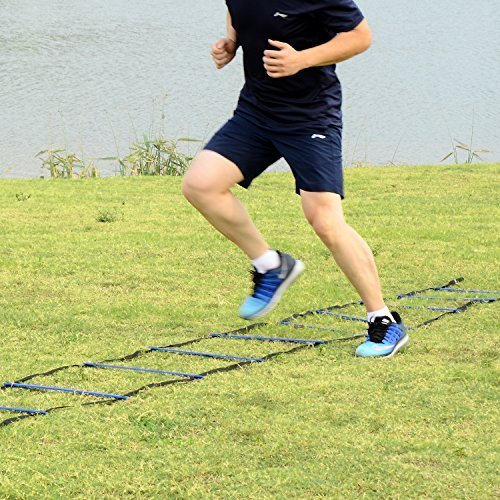 [Australia - AusPower] - Ohuhu Agility Ladder, Speed Training Exercise Ladders for Soccer Football Boxing Footwork Sports Speed Agility Training with Carry Bag,15ft 12 Rung,Yellow/Blue Blue 