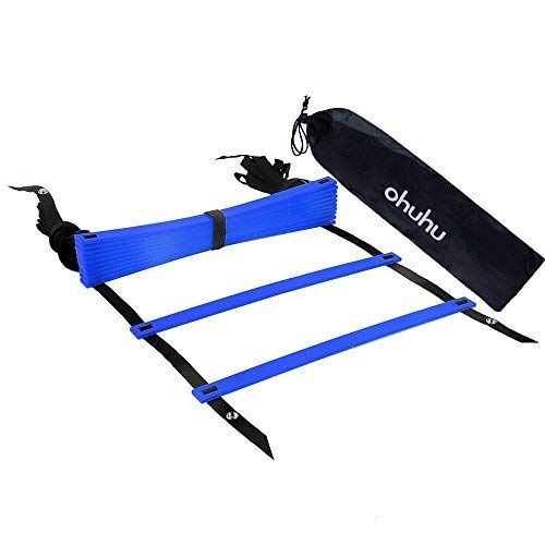 [Australia - AusPower] - Ohuhu Agility Ladder, Speed Training Exercise Ladders for Soccer Football Boxing Footwork Sports Speed Agility Training with Carry Bag,15ft 12 Rung,Yellow/Blue Blue 