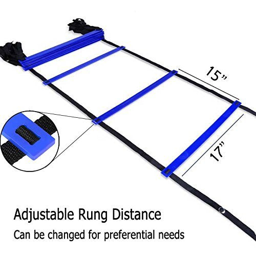 [Australia - AusPower] - Ohuhu Agility Ladder, Speed Training Exercise Ladders for Soccer Football Boxing Footwork Sports Speed Agility Training with Carry Bag,15ft 12 Rung,Yellow/Blue Blue 