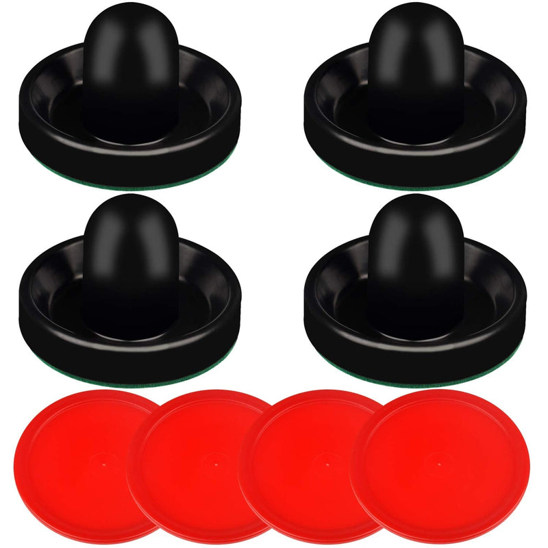 [Australia - AusPower] - ONE250 Air Hockey Pushers and Red Air Hockey Pucks, Goal Handles Paddles Replacement Accessories for Game Tables (4 Striker, 4 Puck Pack) Black 
