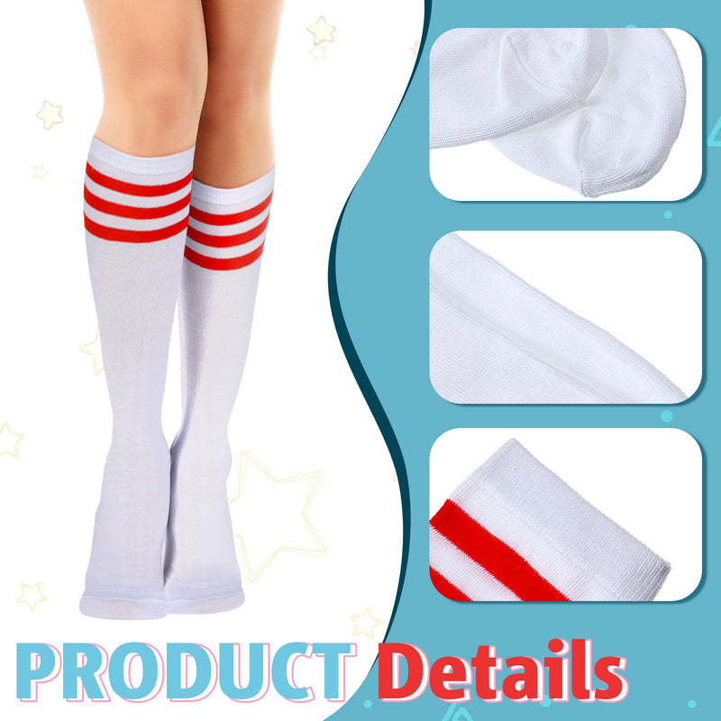 [Australia - AusPower] - 6 Pairs Roller Skate Socks Knee Socks Figure Skating Socks Athletic Sport Socks Striped Cotton Socks Long Tube Socks High Ankle Crew Socks for Men Women Girls Youth 