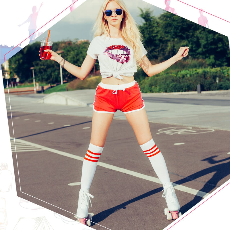 [Australia - AusPower] - 6 Pairs Roller Skate Socks Knee Socks Figure Skating Socks Athletic Sport Socks Striped Cotton Socks Long Tube Socks High Ankle Crew Socks for Men Women Girls Youth 