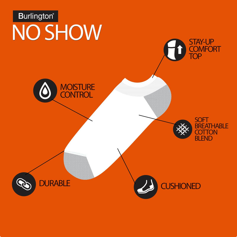 [Australia - AusPower] - Burlington Comfort Power Men's No Show Sock, 10 Pair Pack Shoe Size: 6-12 White 