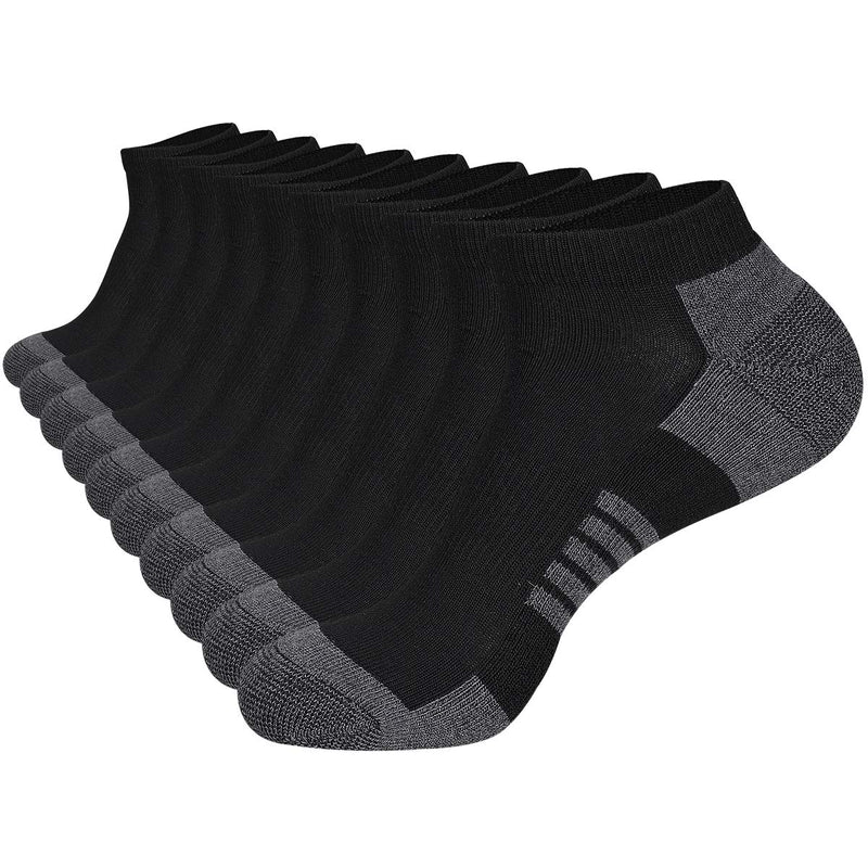 [Australia - AusPower] - COOVAN 10 Pairs Mens Ankle Socks Men 10 Pack Low Cut Comfort Cushion Casual Socks 10 Pack-black Large 
