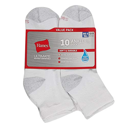 [Australia - AusPower] - Hanes Ultimate mens Freshiq Cool Comfort Reinforced Ankle Socks, 12-pair Pack 6-12 White 