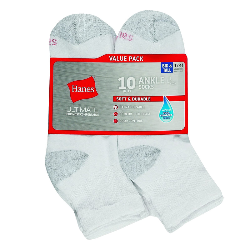 [Australia - AusPower] - Hanes Ultimate mens Freshiq Cool Comfort Reinforced Ankle Socks, 12-pair Pack 6-12 White 