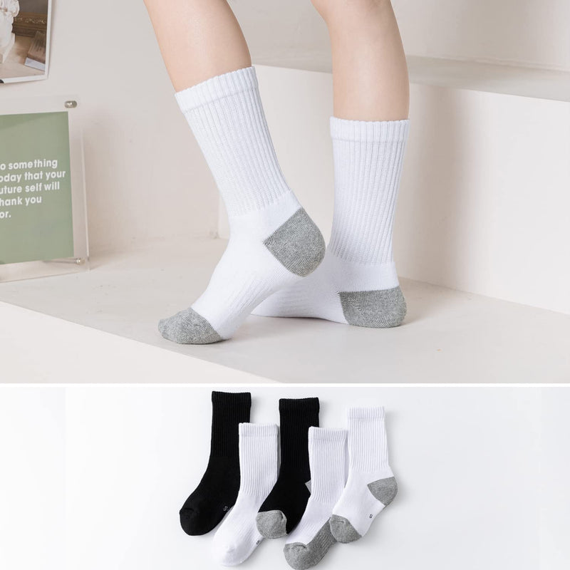 [Australia - AusPower] - Kids Boys/Girls' Cushioned Crew Socks Thick Cotton Athletic Socks 6 Pack 4-14 Years 4-6 Years Black+white,6 Pack 