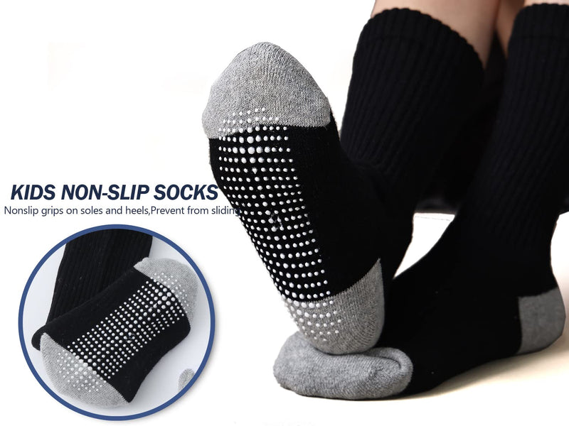 [Australia - AusPower] - Kids Cushion Crew Socks with Non Skid Boys Thick Cotton Socks Grips Girls Athletic Running Crew 6 Pairs 4-14 Years 4-6 Years Nonslip_ass1,6 Pk 