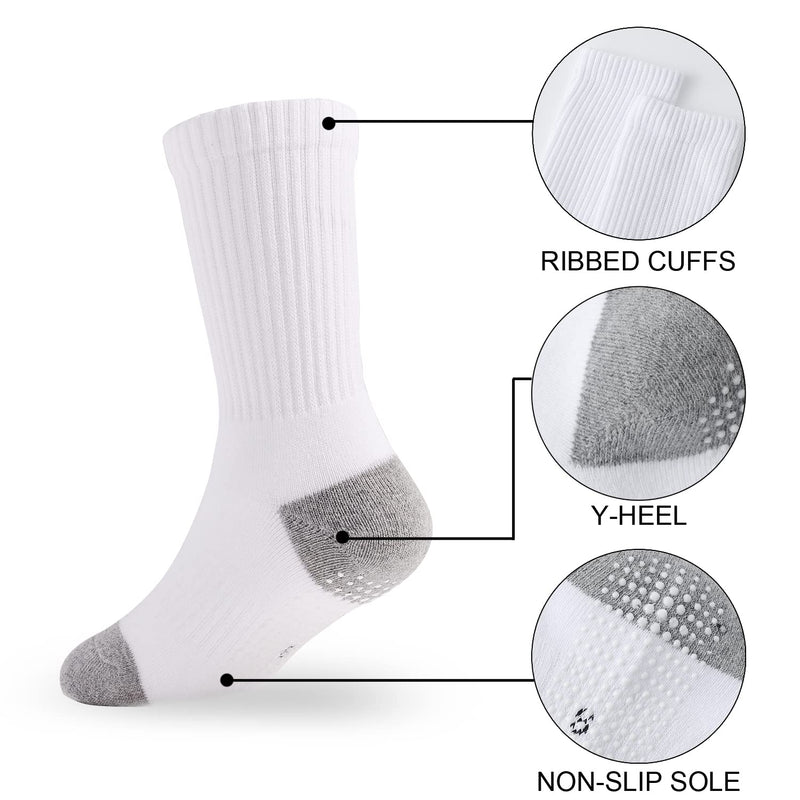 [Australia - AusPower] - Kids Cushion Crew Socks with Non Skid Boys Thick Cotton Socks Grips Girls Athletic Running Crew 6 Pairs 4-14 Years 4-6 Years Nonslip_ass1,6 Pk 