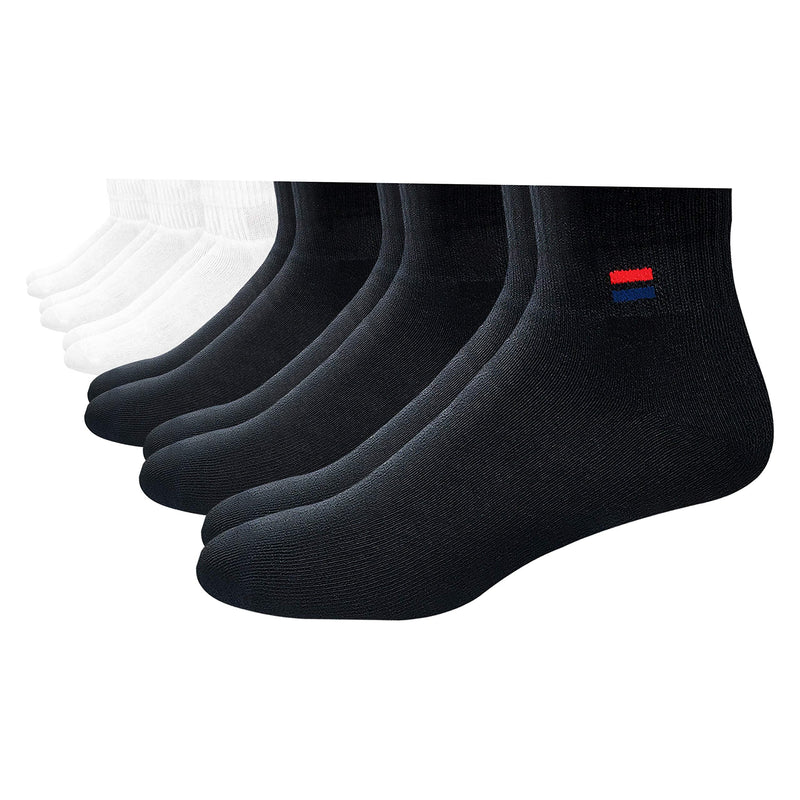 [Australia - AusPower] - NAVYSPORT Men's Solid Cushion Comfort Athletic Quarter Socks for Running, Training, Casual Wear Pack of 6 7-12 White (3 Pairs), Black (3 Pairs) 