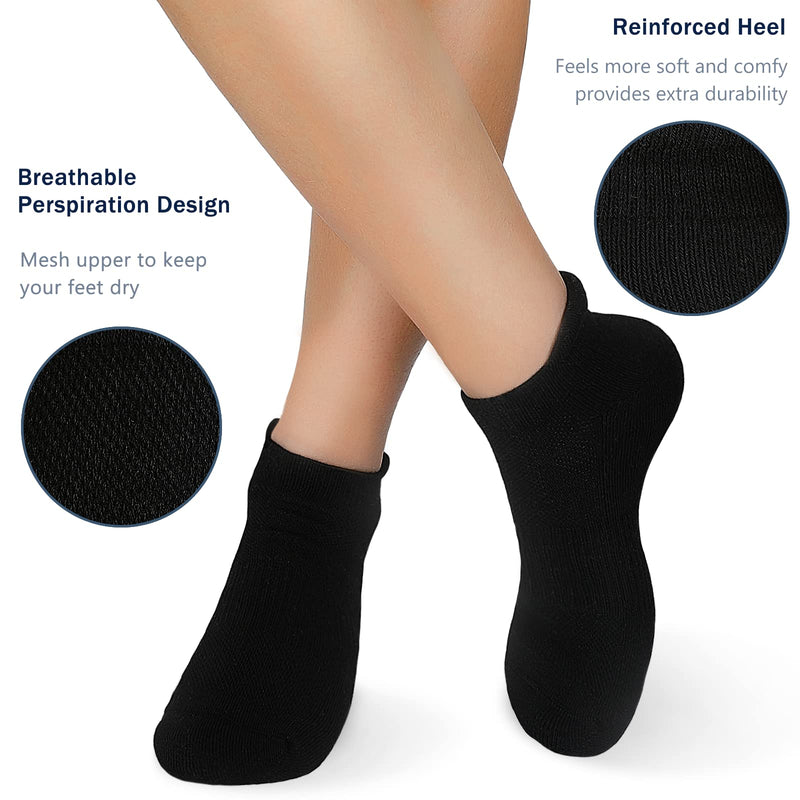 [Australia - AusPower] - unitop Mens Ankle Socks Womens Athletic Low Cut Socks with Cushion Breathable Sports 6 Pairs A6-black-men Medium 