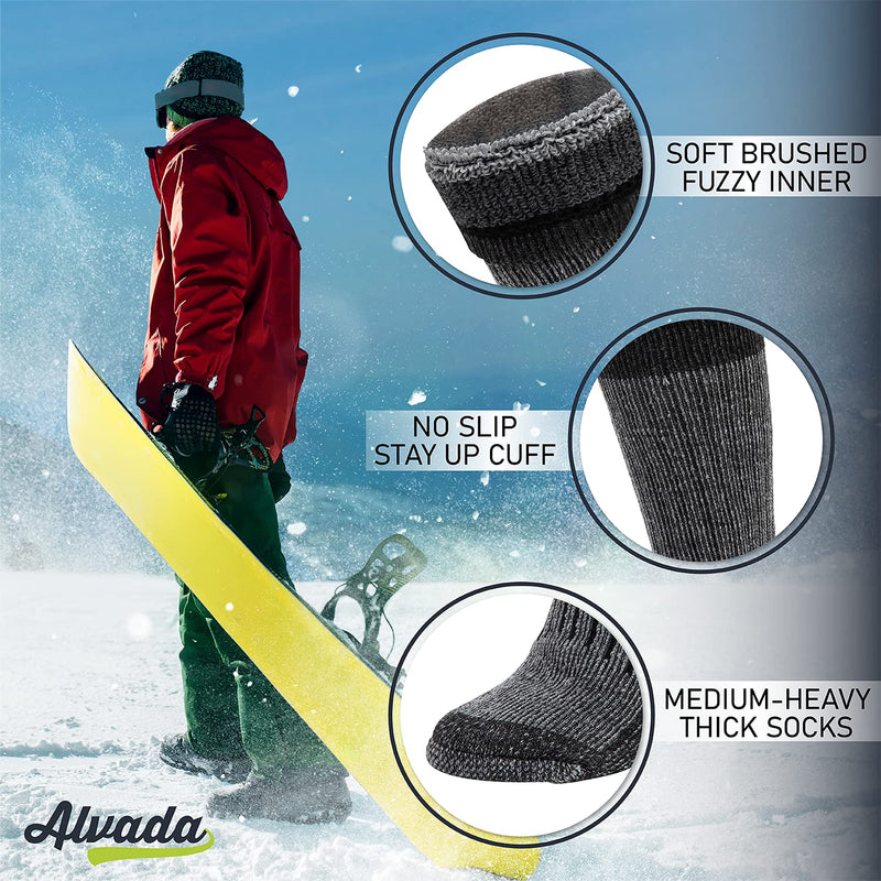 [Australia - AusPower] - Warm Thermal Wool Socks for Winter Moisture Wicking and Breathable Cozy Boot Socks 3 Pairs Charcoal M-l (Women 11-13 / Men 9.5-12) 