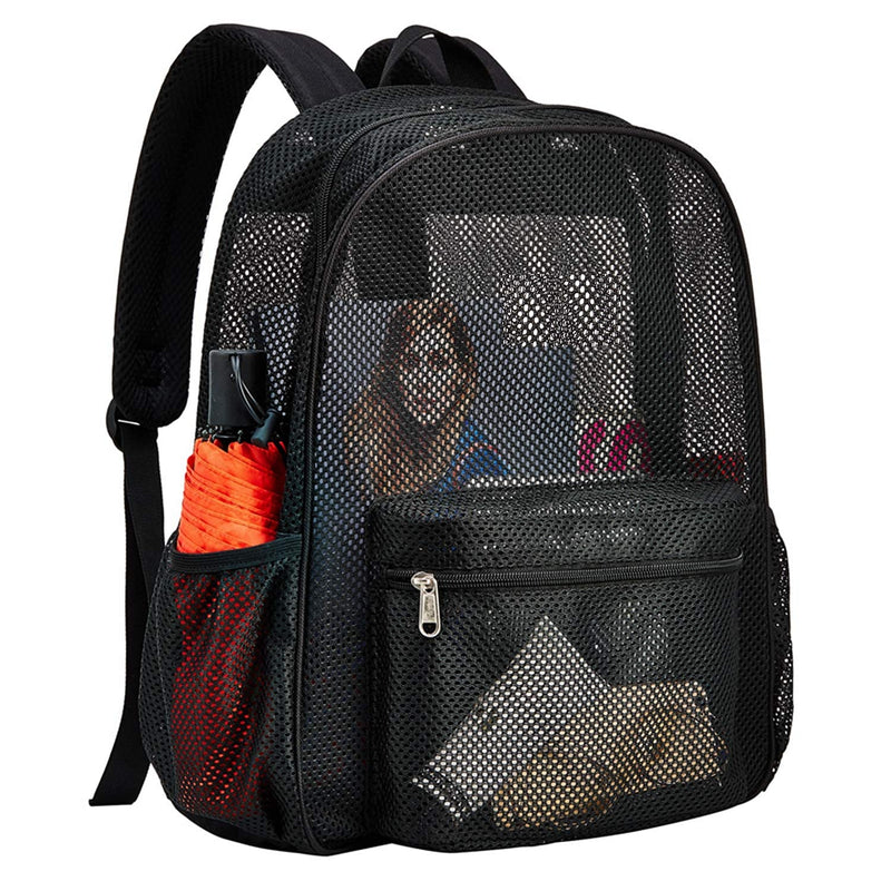 [Australia - AusPower] - Heavy Duty Semi-Transparent Mesh Backpack，See Through College Student Backpack Black 