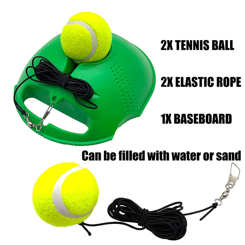 [Australia - AusPower] - TaktZeit Tennis Trainer Self Training Rebound Baseboard Tennis Training Gear with 2 String Balls Green 