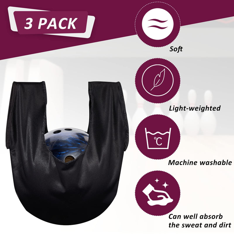 [Australia - AusPower] - 3 Pack Bowling Ball Seesaw Washable Bowling Ball Towel Black Bowling Ball See Saw Giant Bowling Ball Polisher Bowling Polisher Bag for Bowling Ball Cleaning 