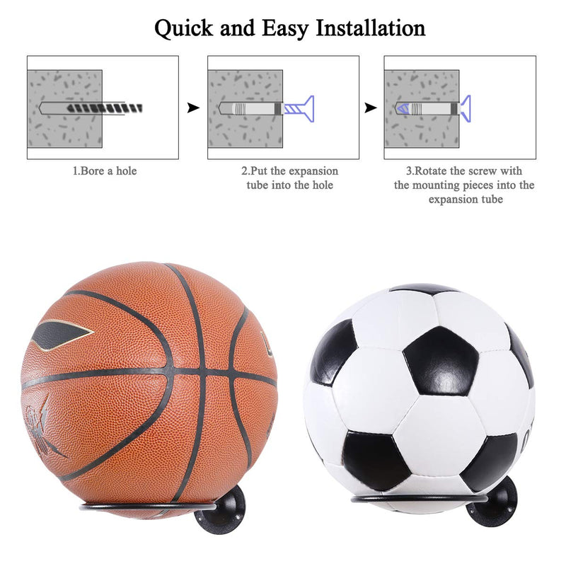 [Australia - AusPower] - CLISPEED Wall-Mounted Ball Holders Display Racks for Basketball Soccer Football Volleyball Exercise Ball (Black,2PCS) 