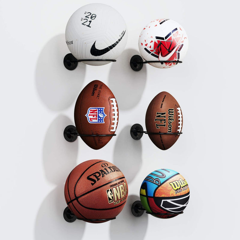 [Australia - AusPower] - Suchek Metal Ball Holder Rack Wall Mounted, Display Wall Storage for Soccer, Basketball, Volleyball, Rugby, Football (2 Pieces, Black) 