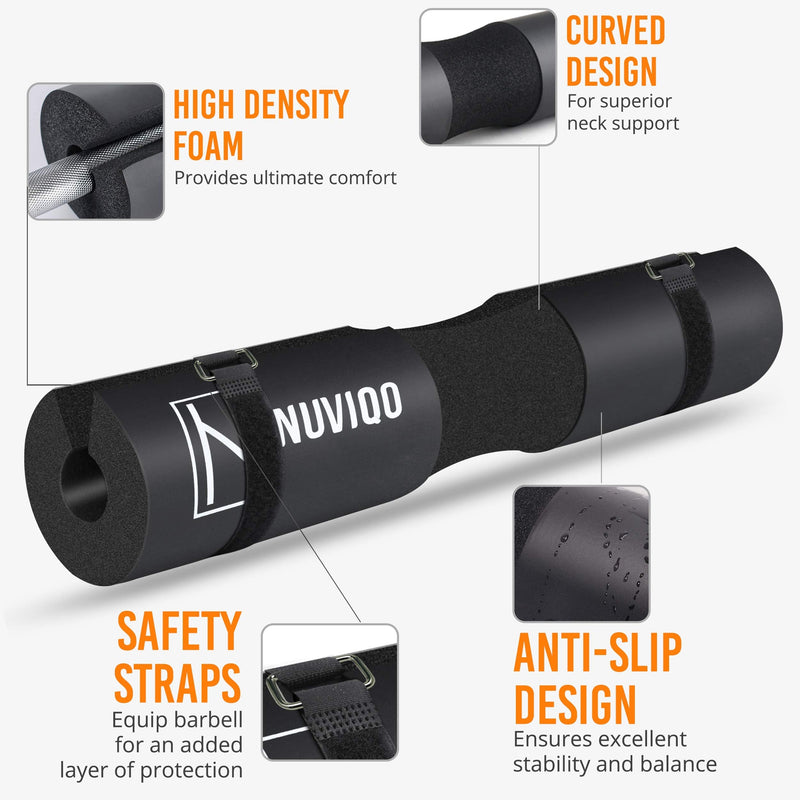[Australia - AusPower] - Barbell Pad Squat Pad for Lunges and Squats - Hip Thrust Pad for Standard and Olympic Bars - Provides Cushion to Neck and Shoulders While Training Black 