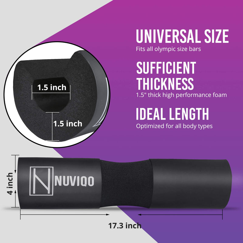 [Australia - AusPower] - Barbell Pad Squat Pad for Lunges and Squats - Hip Thrust Pad for Standard and Olympic Bars - Provides Cushion to Neck and Shoulders While Training Black 