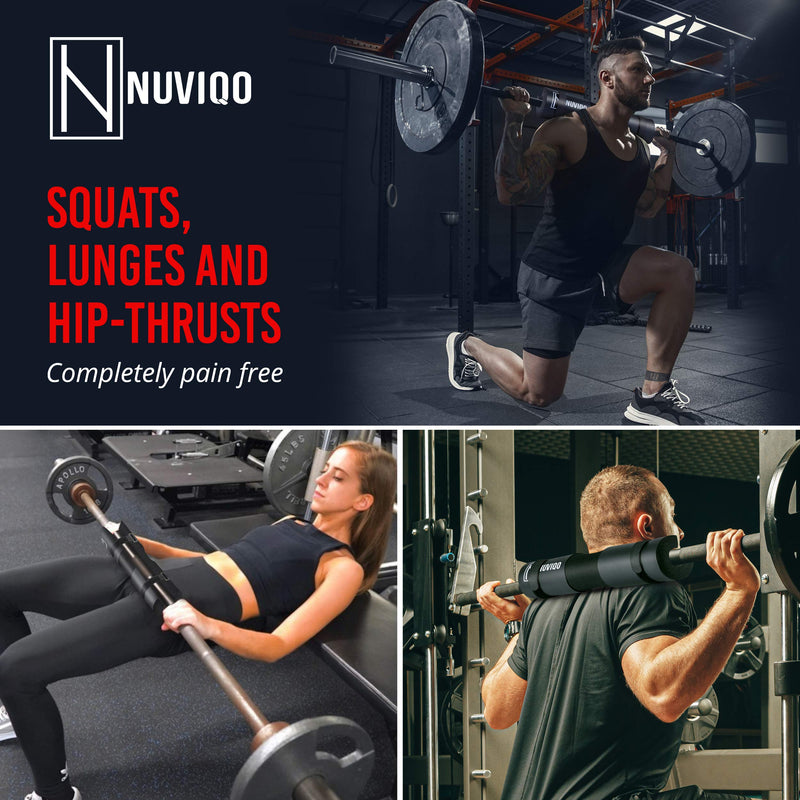 [Australia - AusPower] - Barbell Pad Squat Pad for Lunges and Squats - Hip Thrust Pad for Standard and Olympic Bars - Provides Cushion to Neck and Shoulders While Training Black 