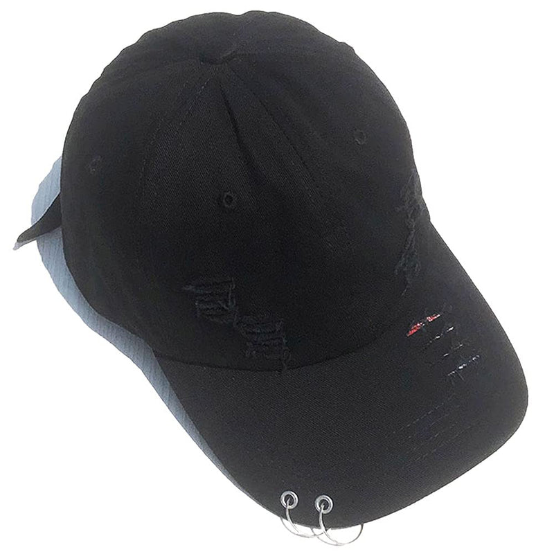 [Australia - AusPower] - Belsen Distressed Washed Denim Ring Baseball Cap Hip Hop Vintage Dad Hat Adjustable Black 