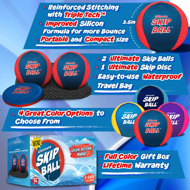 [Australia - AusPower] - The Ultimate Skip Ball – Water Bouncing Ball (2 Pack + Free Skip Disc) Create Lasting Memories with Your Friends & Family at The Beach, Lake or Pool - Great for All Ages 