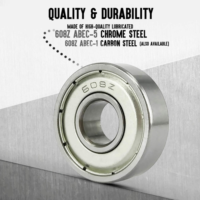 [Australia - AusPower] - Rollerex 20-Pack, 608ZZ ABEC-5 Wheel Bearings (for Any Products Using Roller Skate Wheels) (Chrome Steel) - for Inline, Rollerskate, Skateboard, RipStik & More 