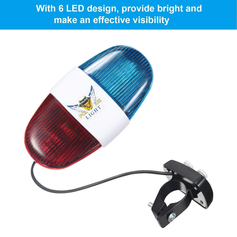 [Australia - AusPower] - 2 Pieces Bicycle Police Sound Lights 6 LED Lights 4 Sounds Trumpet Cycling Horn Bell Warning Safety Bicycle LED Light Waterproof Bike Lights 