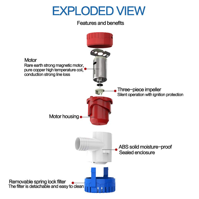 [Australia - AusPower] - Submersible Boat Bilge Water Pump 12v 1100gph Non-Automatic Marine Electric Bilge Pump for Ponds, Pools, Spas Silent, Boat Caravan RV Submersible 