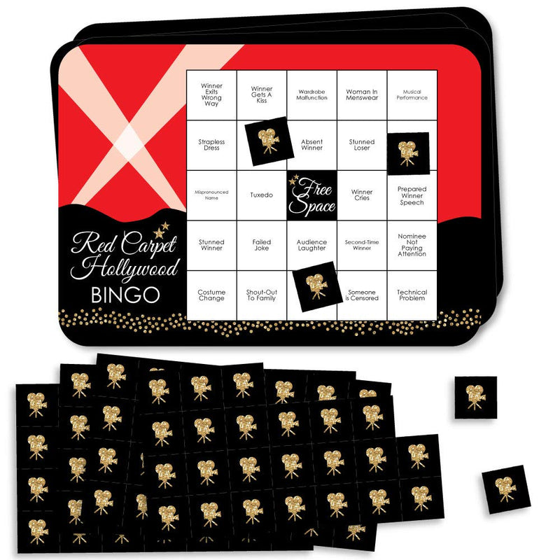 [Australia - AusPower] - Big Dot of Happiness Red Carpet Hollywood - Award Show Bingo Cards and Markers - Movie Night Party Bingo Game - Set of 18 