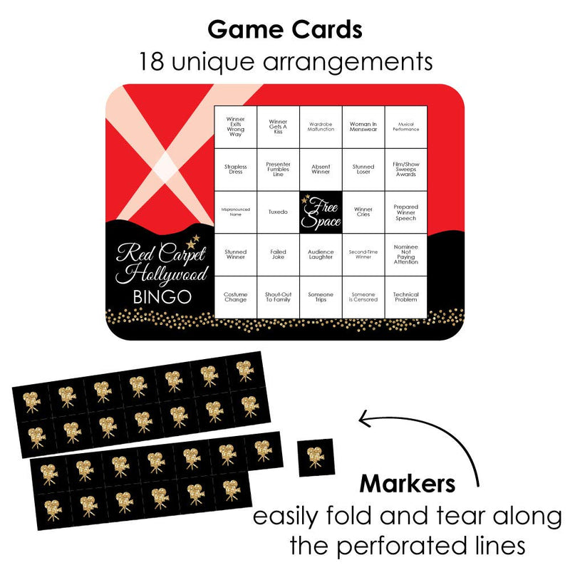 [Australia - AusPower] - Big Dot of Happiness Red Carpet Hollywood - Award Show Bingo Cards and Markers - Movie Night Party Bingo Game - Set of 18 