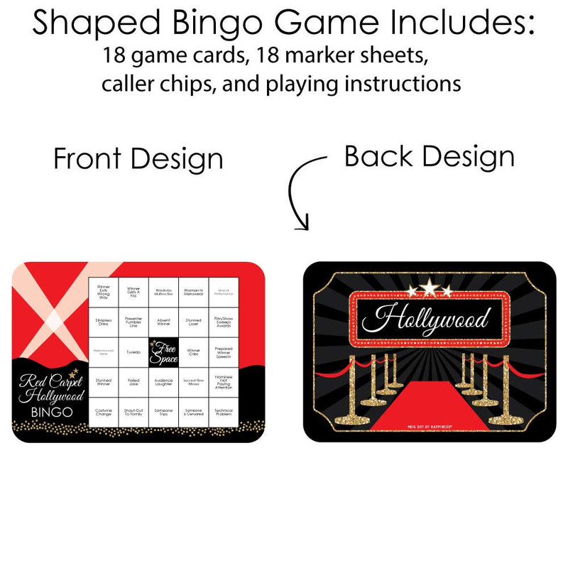 [Australia - AusPower] - Big Dot of Happiness Red Carpet Hollywood - Award Show Bingo Cards and Markers - Movie Night Party Bingo Game - Set of 18 