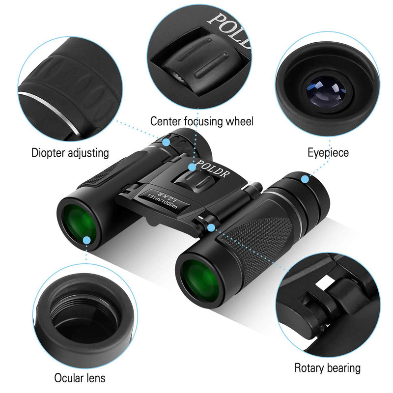 [Australia - AusPower] - POLDR 8x21 Small Compact Lightweight Binoculars for Adults Kids Bird Watching Traveling Sightseeing.Mini Pocket Folding Binoculars for Concert Theater Opera Black 