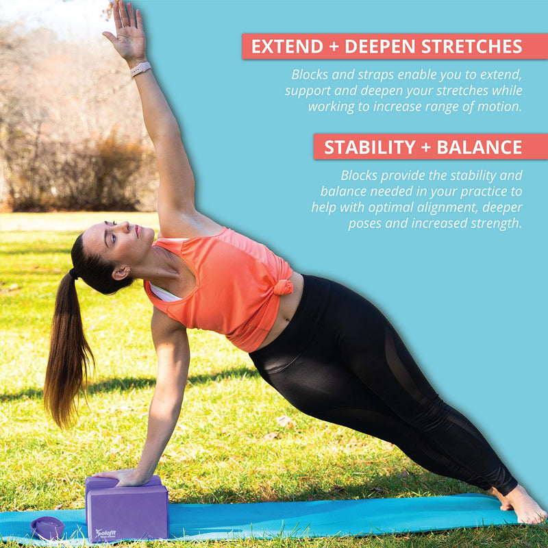 [Australia - AusPower] - Solofit Yoga Blocks (2) with 6ft Yoga Strap – High Density EVA Foam Blocks for Stretching, Balance, Pilates, Dancers, Flexibility – Improve Strength, Aid Flexibility & Support Deepen Poses 