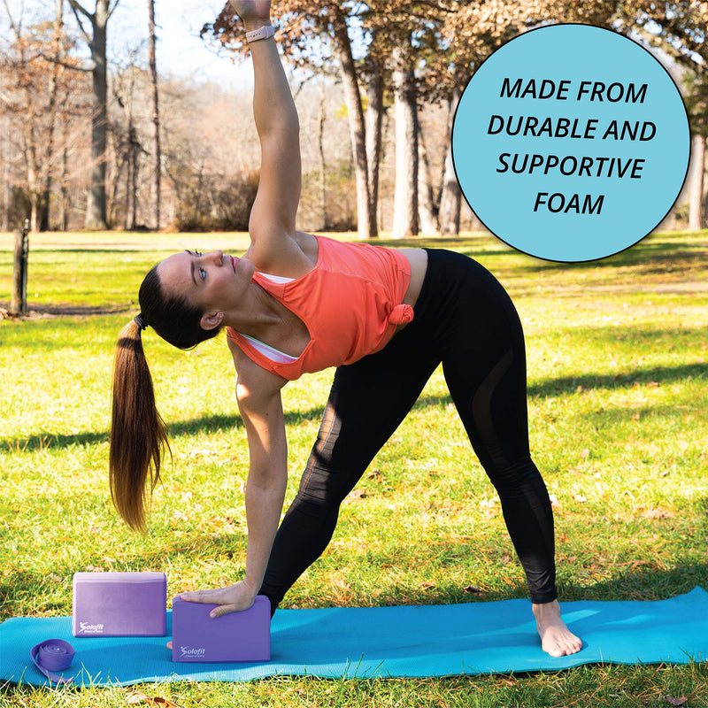 [Australia - AusPower] - Solofit Yoga Blocks (2) with 6ft Yoga Strap – High Density EVA Foam Blocks for Stretching, Balance, Pilates, Dancers, Flexibility – Improve Strength, Aid Flexibility & Support Deepen Poses 