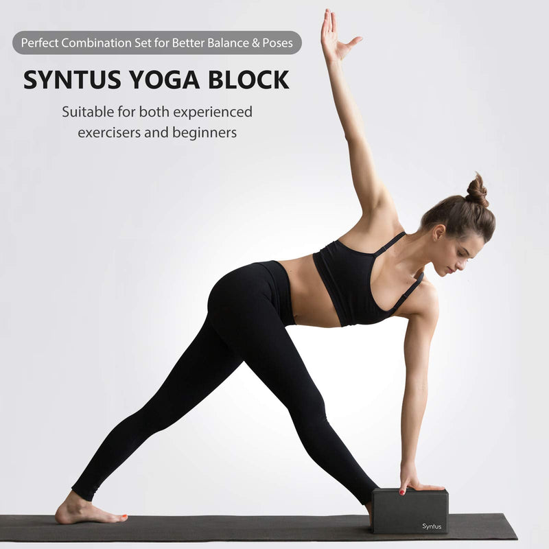 [Australia - AusPower] - Syntus Yoga Block and Yoga Strap Set, 2 EVA Foam Soft Non-Slip Yoga Blocks 9×6×4 inches, 8FT Metal D-Ring Strap for Yoga, General Fitness, Pilates, Stretching and Toning Workouts Black 